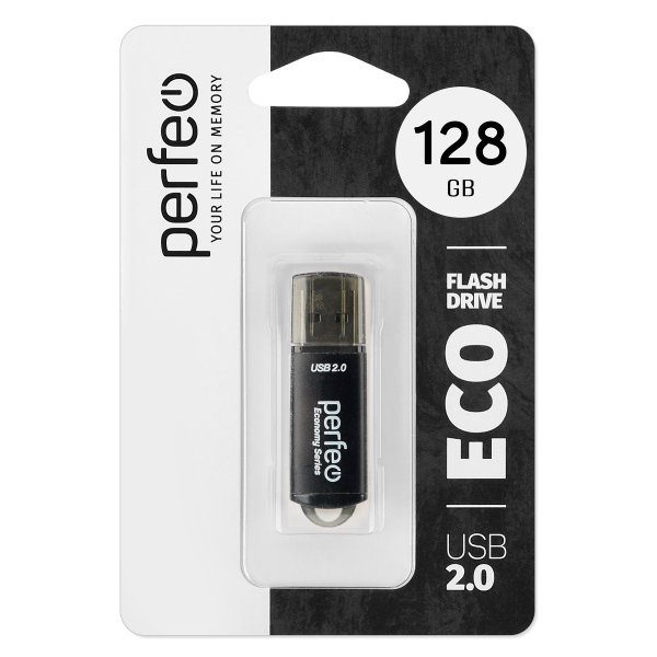 Флешка USB  128GB 2.0 Perfeo E01 economy series Black