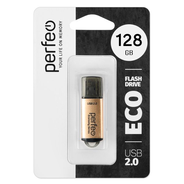 Флешка USB  128GB 2.0 Perfeo E01 economy series Gold