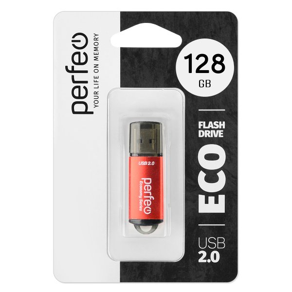 Флешка USB  128GB 2.0 Perfeo E01 economy series Red