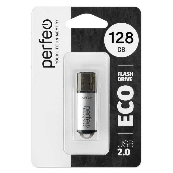 Флешка USB  128GB 2.0 Perfeo E01 economy series Silver