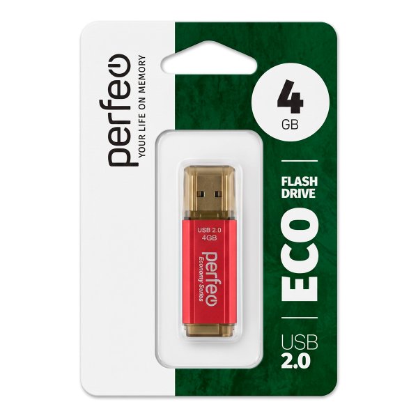 Флешка USB  4GB 2.0 Perfeo E02 economy series Red