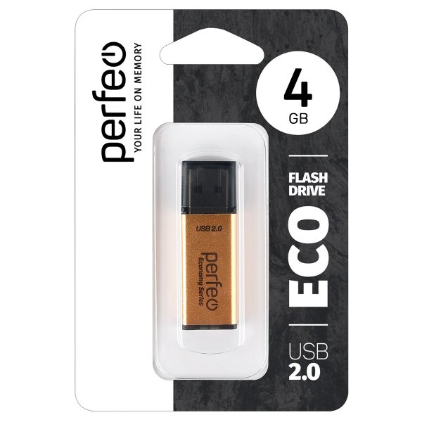 Флешка USB  4GB 2.0 Perfeo E03 economy series Gold