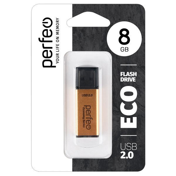 Флешка USB  8GB 2.0 Perfeo E03 economy series Gold
