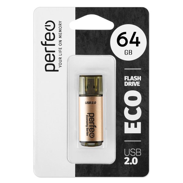 Флешка USB 64GB 2.0 Perfeo E04 economy series Gold