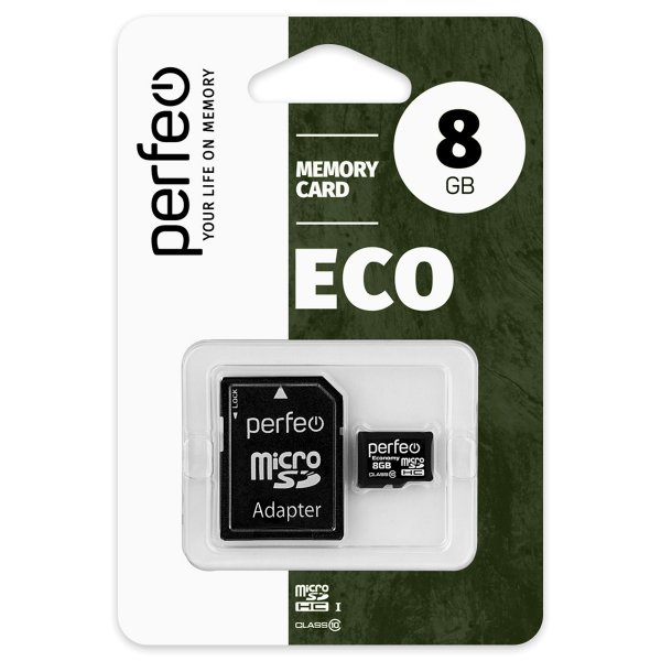 Карта памяти   8GB microSDHC class 10 Perfeo High-Capacity economy series с адаптером