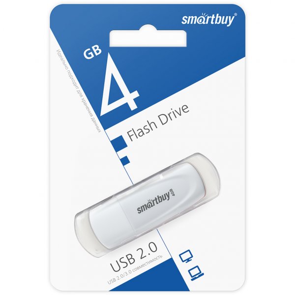 Флешка USB  4GB 2.0 SmartBuy Scout White