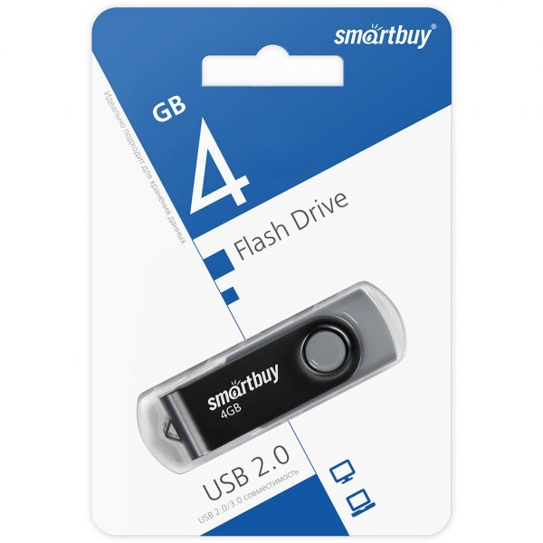 Флешка USB  4GB 2.0 SmartBuy Twist Black