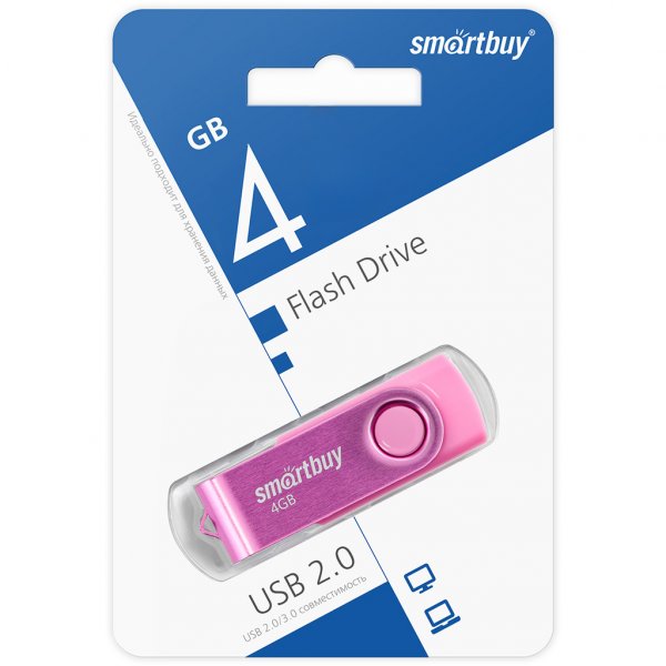 Флешка USB  4GB 2.0 SmartBuy Twist Pink