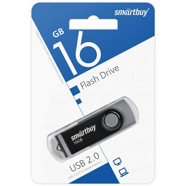 Флешка USB 16GB 2.0 SmartBuy Twist Black
