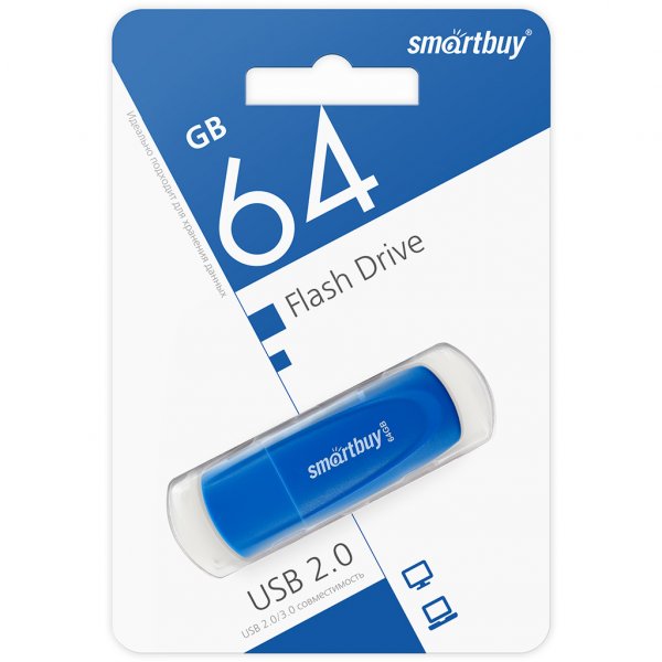 Флешка USB 64GB 2.0 SmartBuy Scout Blue