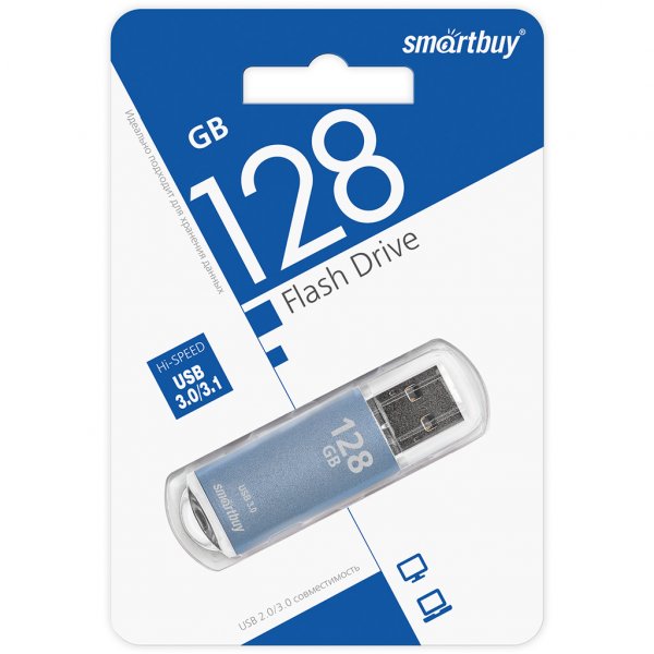 Флешка USB  128GB 3.0/3.1 SmartBuy V-Cut Blue