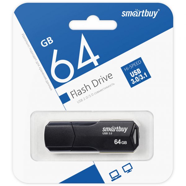 Флешка USB 64GB 3.0/3.1 SmartBuy CLUE Black
