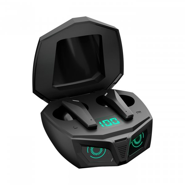 Bluetooth гарнитура (стерео)  TWS AXXA AB-08, BT 5.4, 400 мАч, Gaming, LED, чёрный