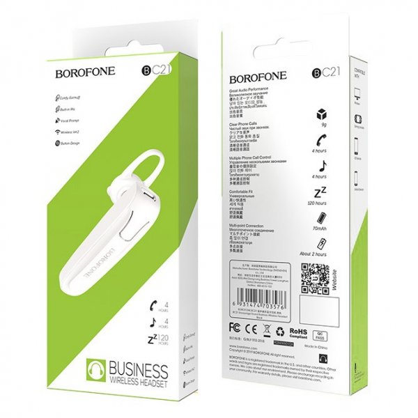 Bluetooth гарнитура (моно) Borofone BC21, белый
