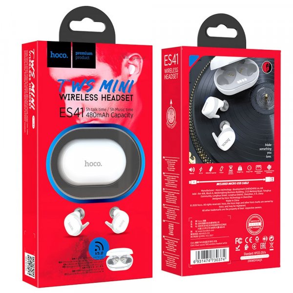 Bluetooth гарнитура (стерео)  TWS Hoco ES41, белый
