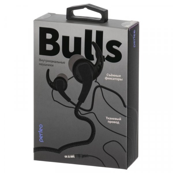 Наушники Perfeo BULLS внутриканальные, тканевый провод чёрные (30)