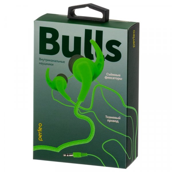 Наушники Perfeo BULLS внутриканальные, тканевый провод зелёные (30)