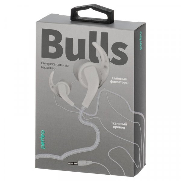 Наушники Perfeo BULLS внутриканальные, тканевый провод белые (30)