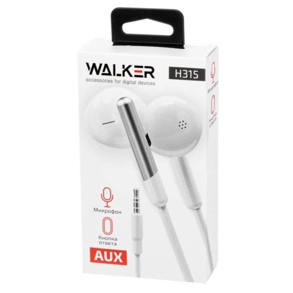 Гарнитура WALKER H315, вкладыши, кнопка ответа, белый