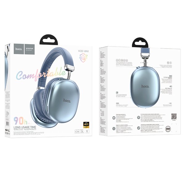 Bluetooth гарнитура (стерео) Hoco W35 Max Joy (v. 5.3), полноразмерная, TF, AUX, голубой