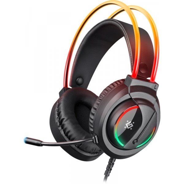Гарнитура полноразмерная игровая Defender Flame, RGB подсветка, USB + 2*3.5 Jack, кабель 2 м, чёрный