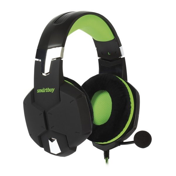 Гарнитура полноразмерная игровая SmartBuy SBHG-2100 RUSH VIPER, 50мм, амбюшюры велюр, черн/зелен