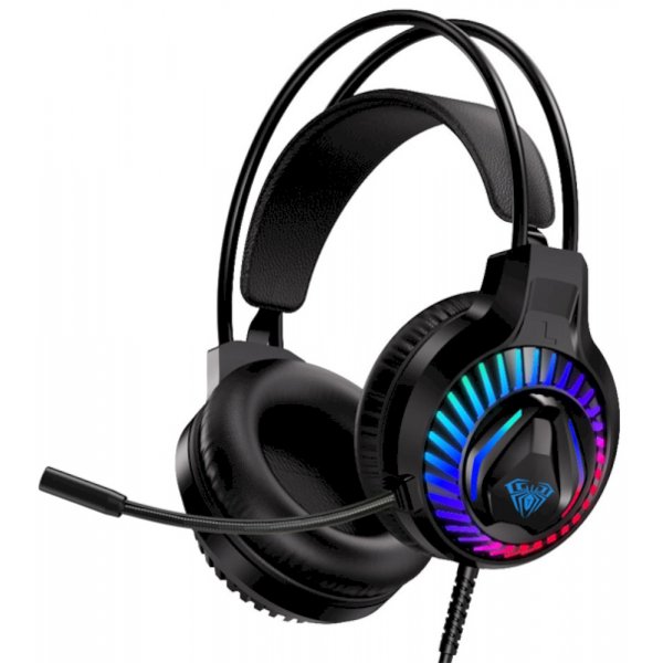 Гарнитура полноразмерная игровая AULA S605, 2 х 3.5 Jack + USB, RGB подсветка, чёрный