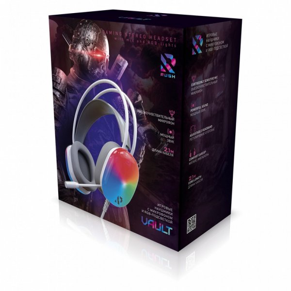 Гарнитура полноразмерная игровая SmartBuy SBHG-9780 VAULT, 50мм, RGB-подсветка, белая