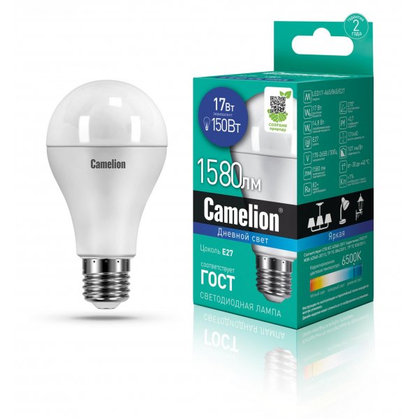 Лампа светодиодная A65 E27 17W 6500K Camelion