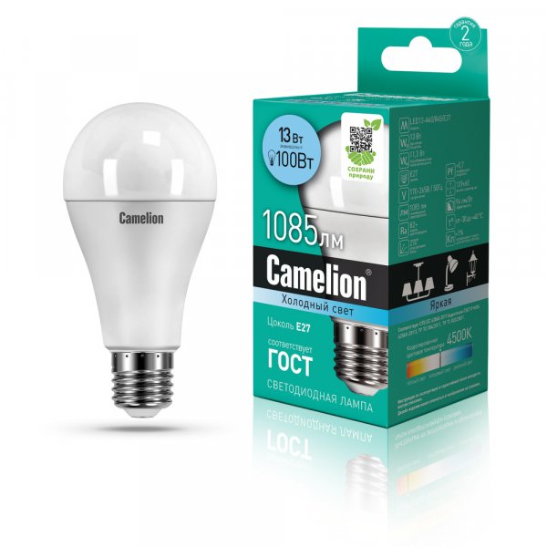 Лампа светодиодная A60 E27 13W 4500K Camelion