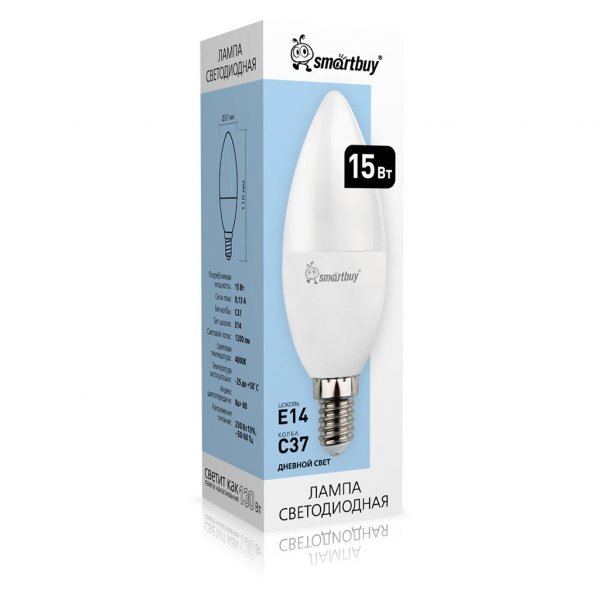 Лампа светодиодная C37 E14 15W 4000K Smartbuy