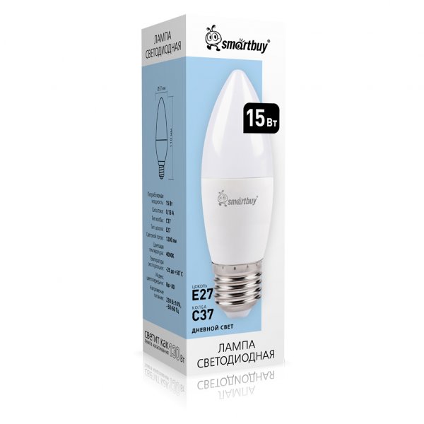 Лампа светодиодная C37 E27 15W 4000K Smartbuy