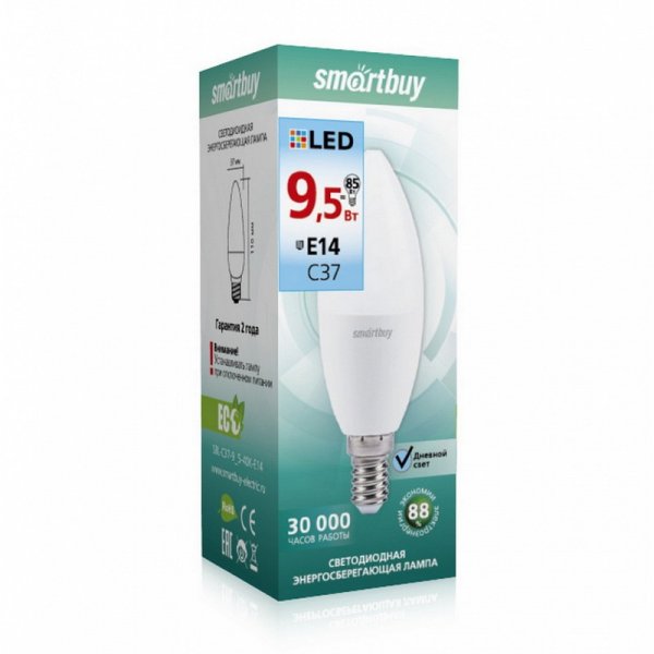 Лампа светодиодная C37 E14 9,5W 4000K Smartbuy