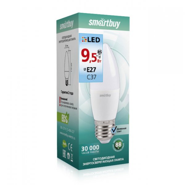 Лампа светодиодная C37 E27 9,5W 4000K Smartbuy