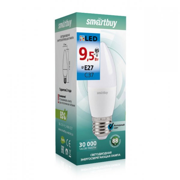 Лампа светодиодная C37 E27 9,5W 6000K Smartbuy
