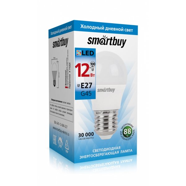 Лампа светодиодная G45 E27 12W 6000K Smartbuy