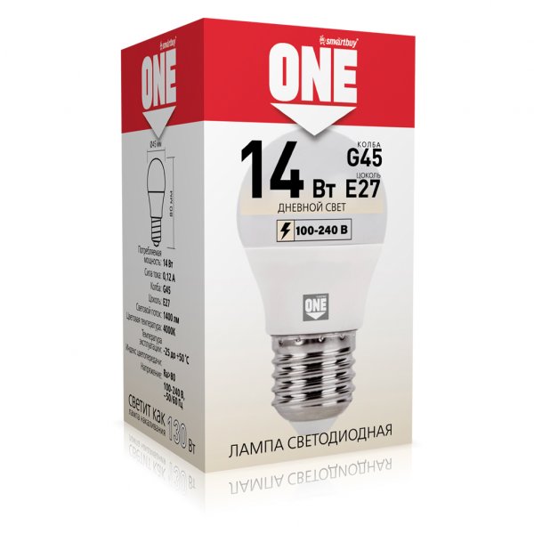 Лампа светодиодная G45 E27 14W 4000K ONE Smartbuy