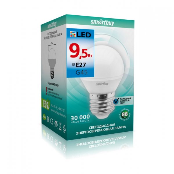 Лампа светодиодная G45 E27 9,5W 6000K Smartbuy
