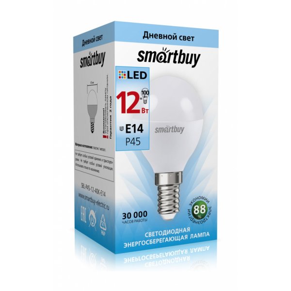 Лампа светодиодная P45 E14 12W 4000K Smartbuy