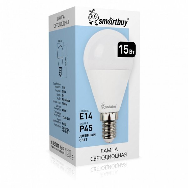Лампа светодиодная P45 E14 15W 4000K Smartbuy