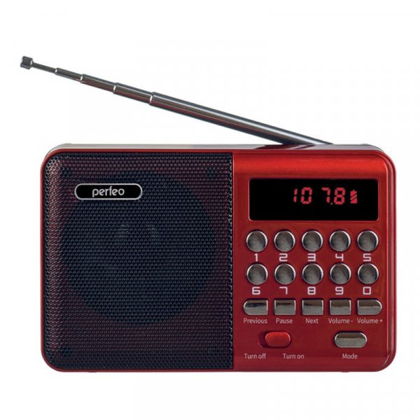 i90-RED Perfeo мини-аудио PALM FM+ (87.5-108МГц), MP3, USB, красный