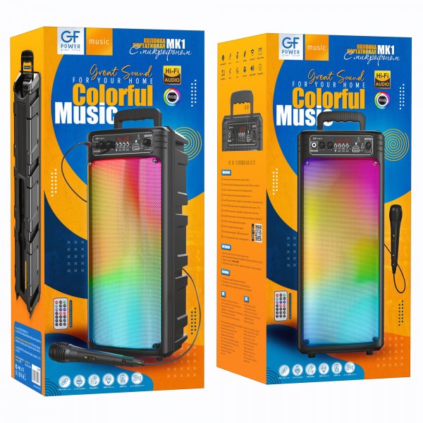 Колонка Bluetooth GFPoWeR MK1, 20Вт, USB/TF/FM/AUX/TWS, RGB подсветка, микрофон (6)