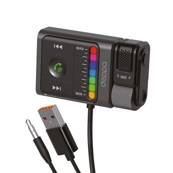 Bluetooth аудио-ресивер (AUX/USB) Deppa, Car Kit, BT 5.3, ENC, Bass Boost, 90 mAh, чёрный