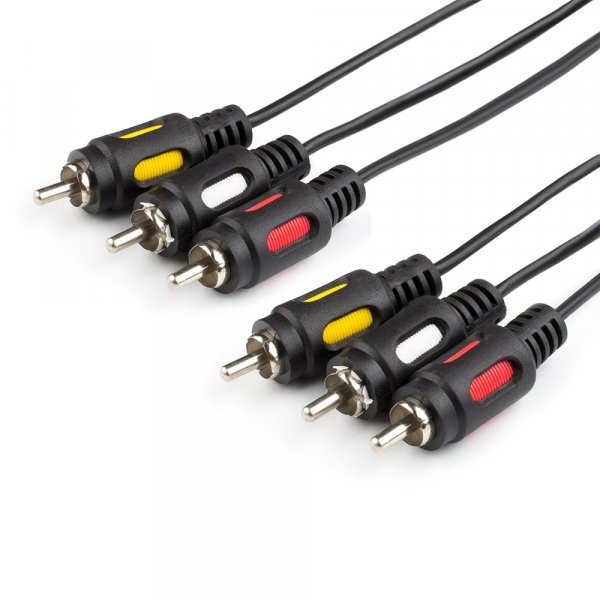 Кабель 3xRCA (M) - 3xRCA (M), 5.0 м,  GoPower, ПВХ чёрный в пакете