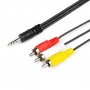 Кабель 3.5 мм Jack (M) - 3xRCA (M), 1,0 м, GoPower, ПВХ чёрный в пакете
