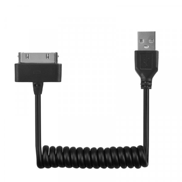 Кабель USB- 30-pin чёрный пластик штекер, 1.2м, витой чёрный ПВХ
