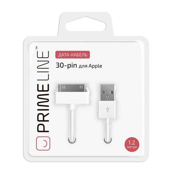 Prime Line Дата-кабель USB - 30-pin для Apple, 1.2м, белый