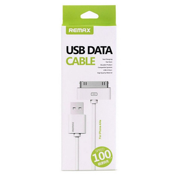 Кабель USB- 30-pin белый пластик штекер, 1м, круглый белый ПВХ, REMAX