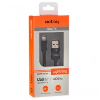 Кабель USB - 8-pin NOBBY Practic DT-005, чёрный пластик штекер, 1м, круглый чёрный ПВХ