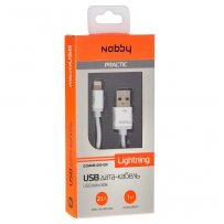 Кабель USB - 8-pin NOBBY Practic DT-005, белый пластик штекер, 1м, круглый белый ПВХ